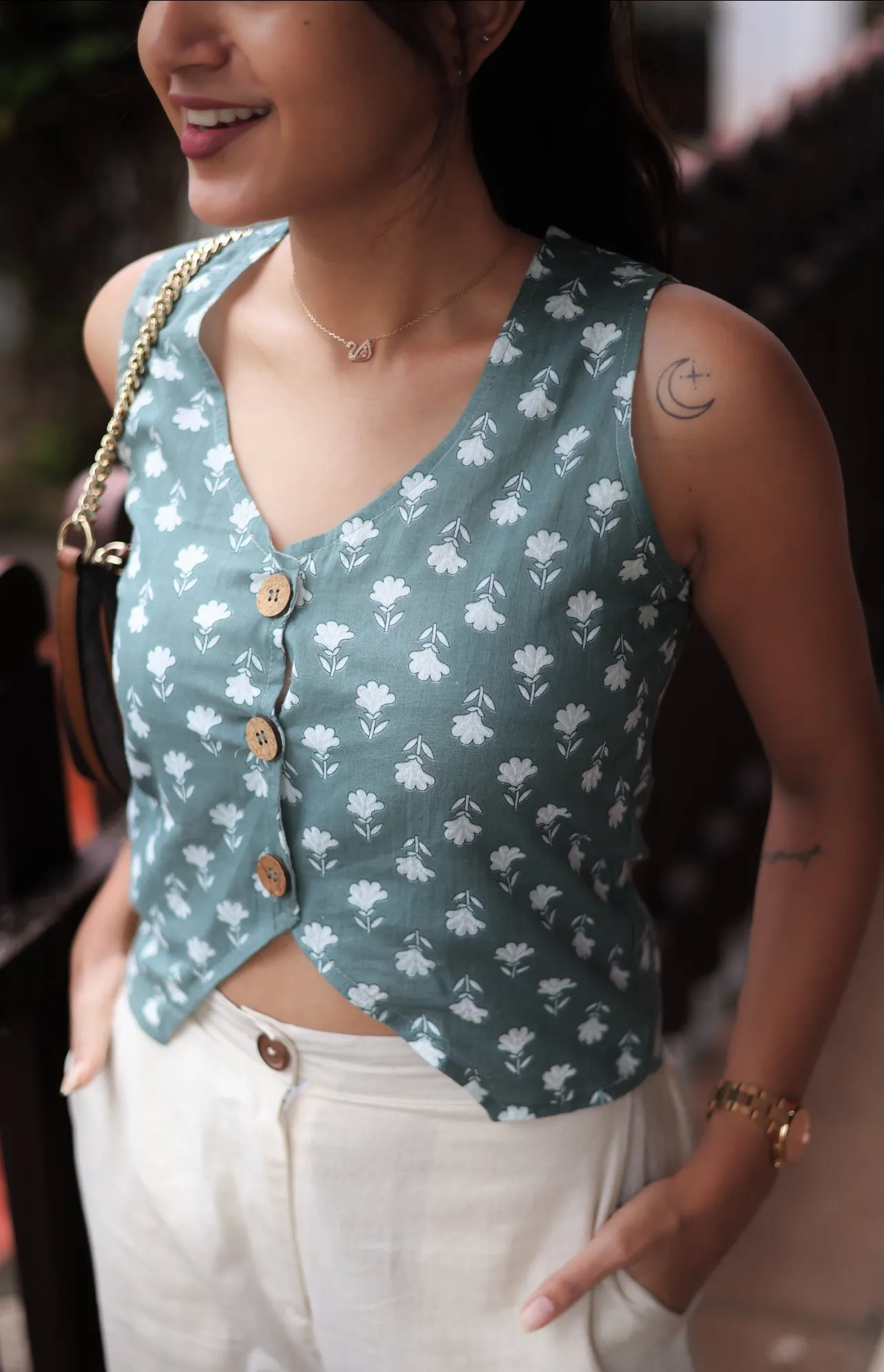 Pastel Green Waistcoat (Handblock)