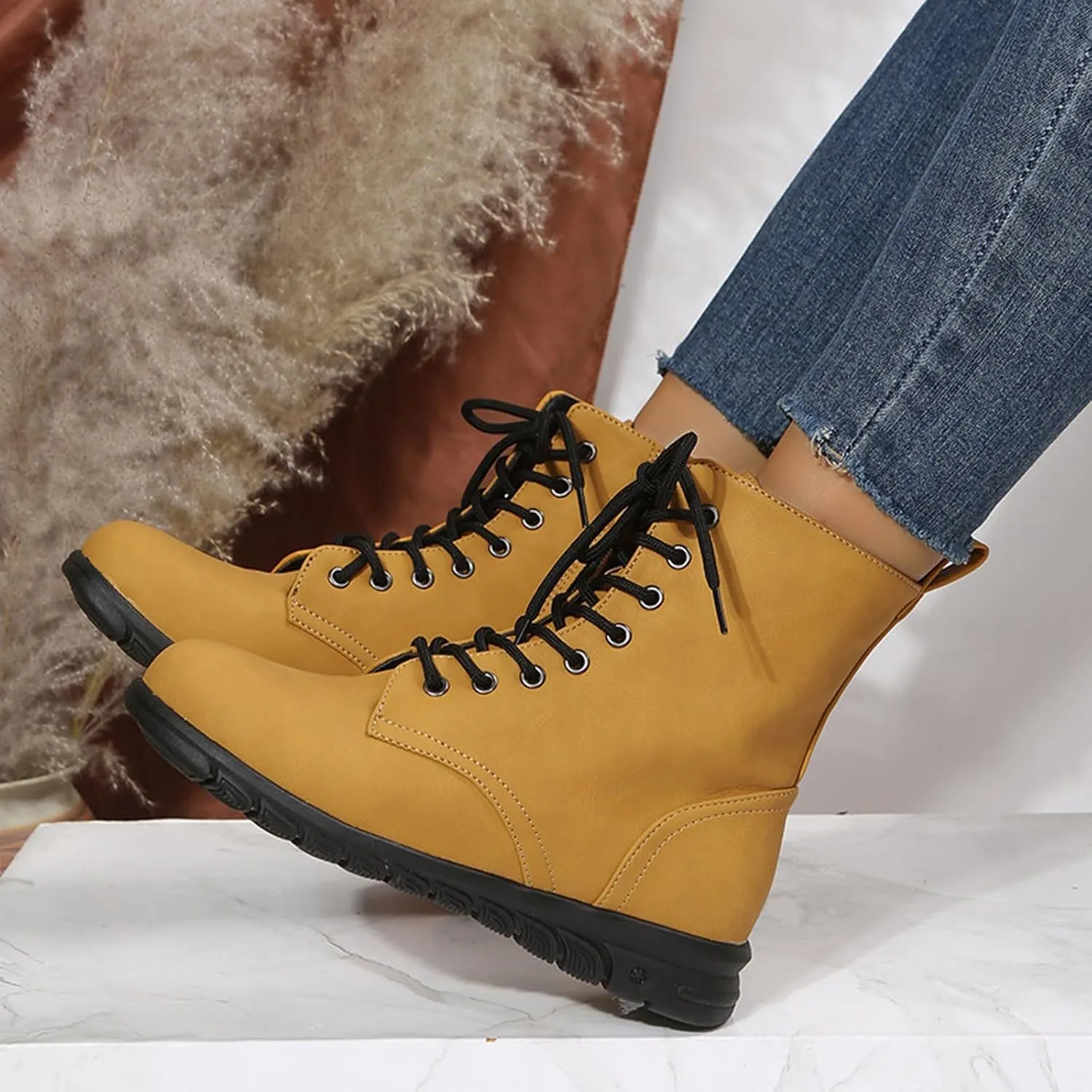 Platform Boots for Women Ankle Black Dress Booties for Women Mens Casual Boots Leather Pointed Toe Bootie for Women Keep Warm Flat Bottom Slip on Pointed Toe Leather Casual