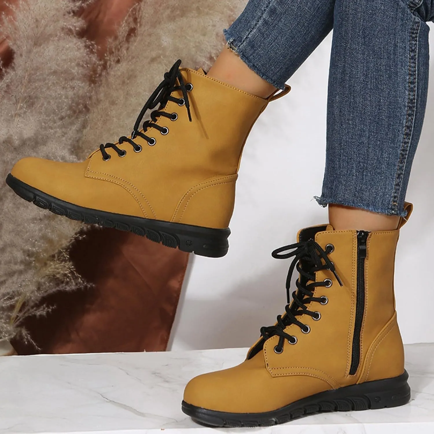 Platform Boots for Women Ankle Black Dress Booties for Women Mens Casual Boots Leather Pointed Toe Bootie for Women Keep Warm Flat Bottom Slip on Pointed Toe Leather Casual