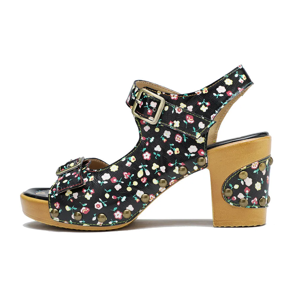Retro Fashionable Handmade Leather Floral Sandals