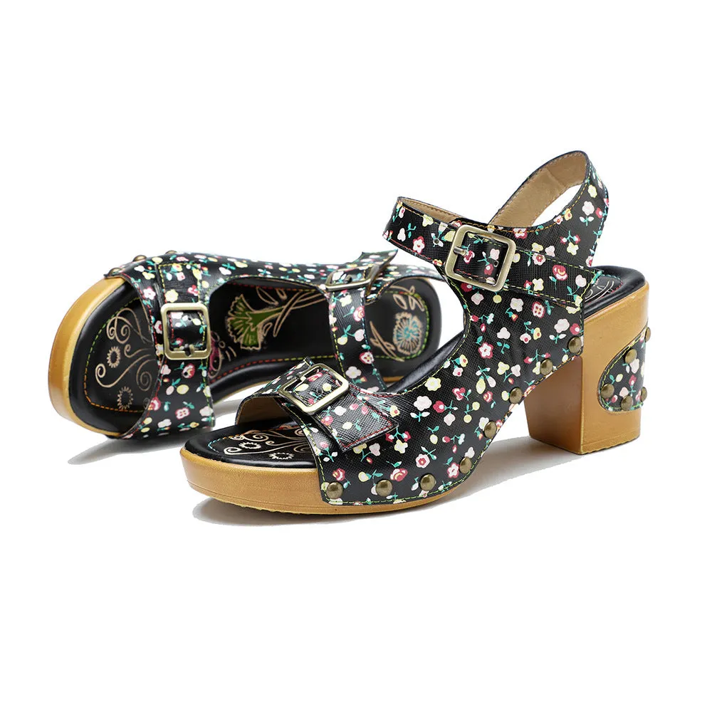 Retro Fashionable Handmade Leather Floral Sandals