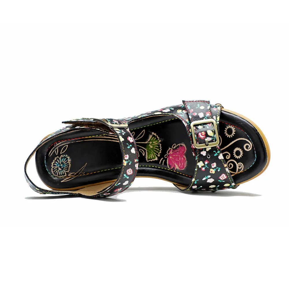 Retro Fashionable Handmade Leather Floral Sandals