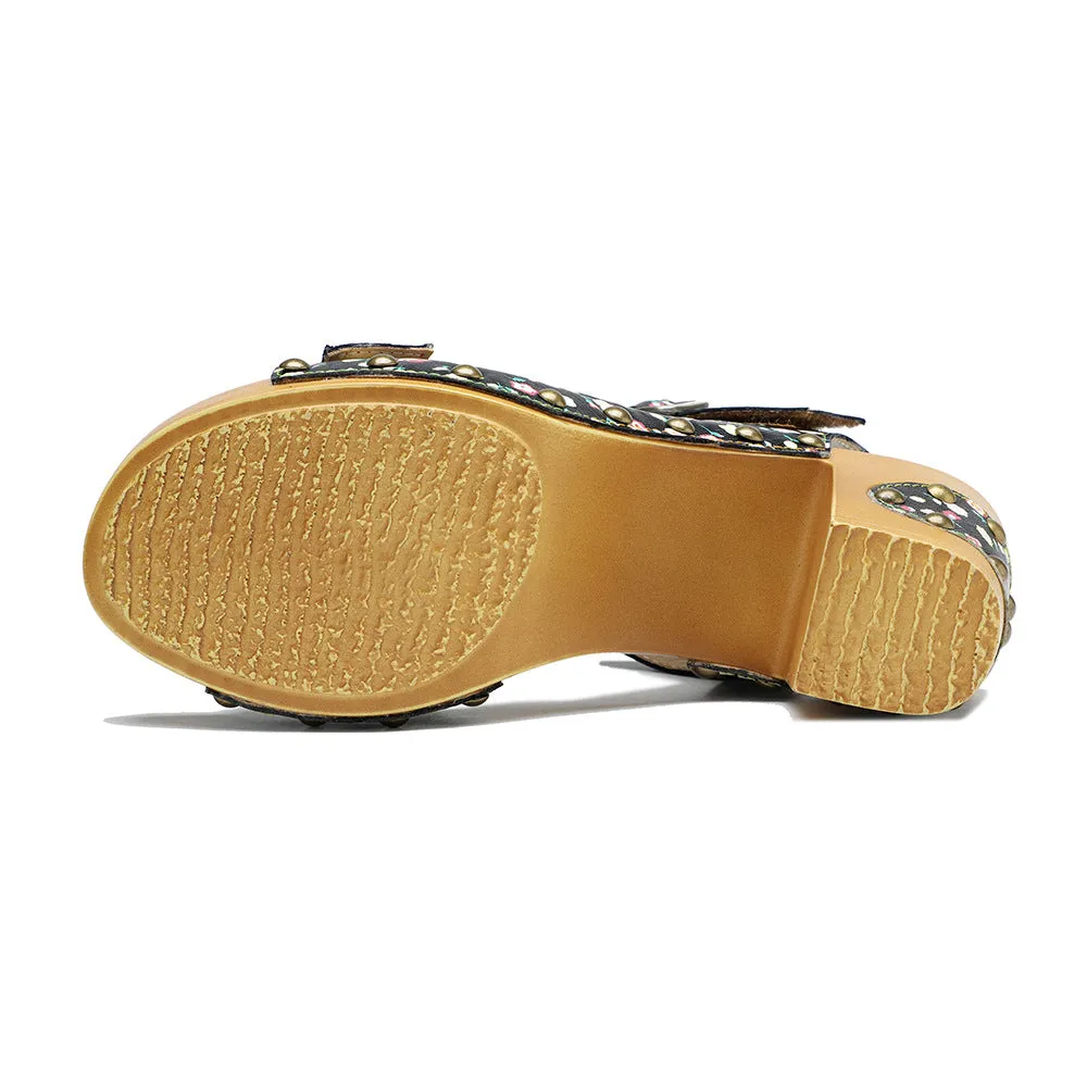 Retro Fashionable Handmade Leather Floral Sandals