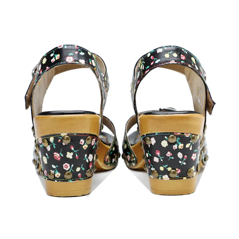 Retro Fashionable Handmade Leather Floral Sandals