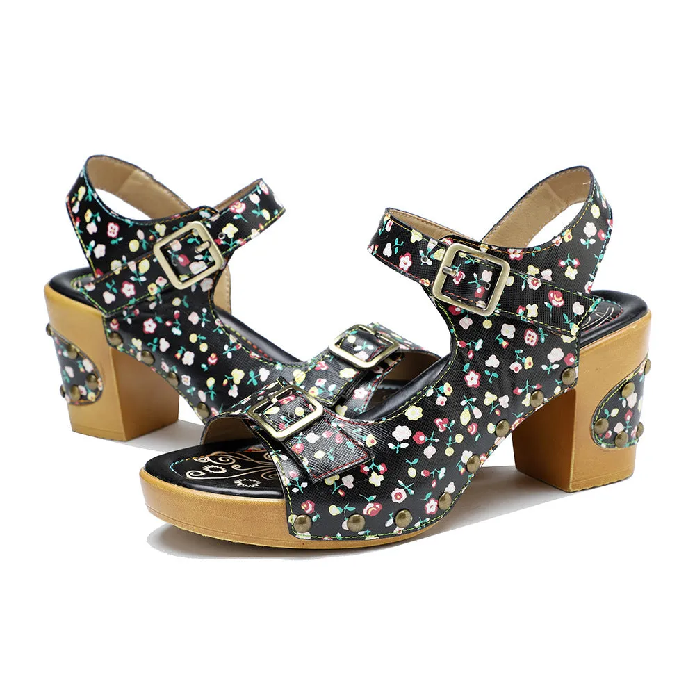 Retro Fashionable Handmade Leather Floral Sandals