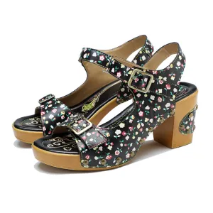 Retro Fashionable Handmade Leather Floral Sandals