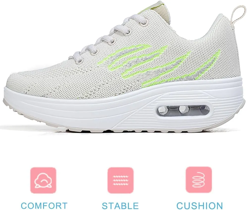 RUIDENG Platform Sneakers for Women Air Cushion | Walking Shoes Women Comfortable All Day | Thick Rocker Bottom