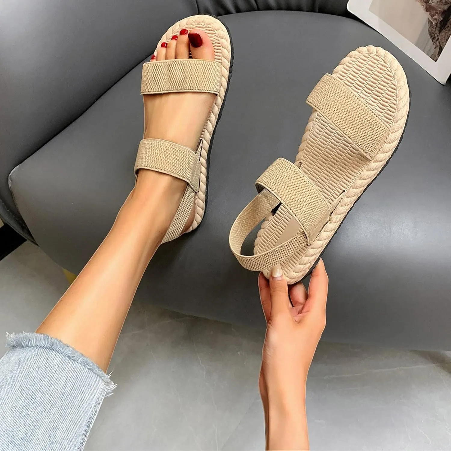 Sandals for Women Summer 2025 Comfortable Shoes Open Toe Ankle BackStrap Wide Fit Walk With Arch Support