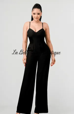 Sandia Chic Silky Sweethart Side Mesh Jumpsuit-Black