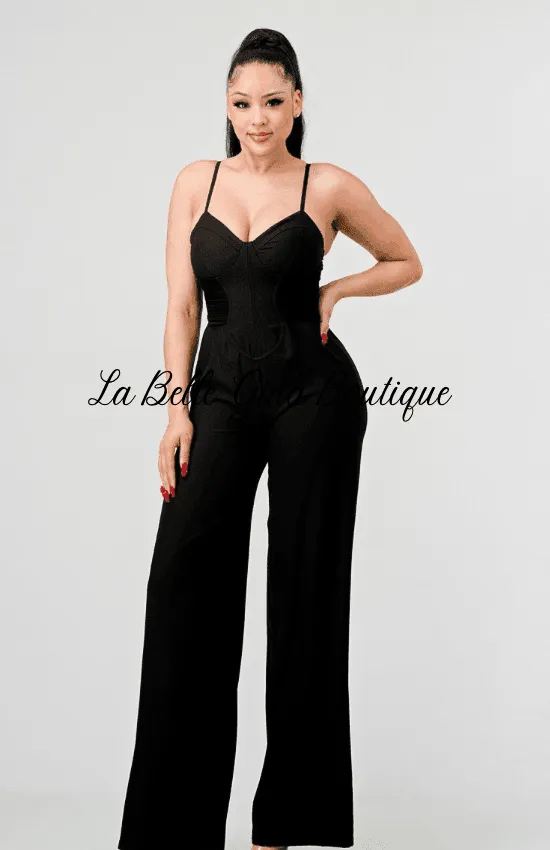 Sandia Chic Silky Sweethart Side Mesh Jumpsuit-Black