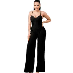 Sandia Chic Silky Sweethart Side Mesh Jumpsuit-Black