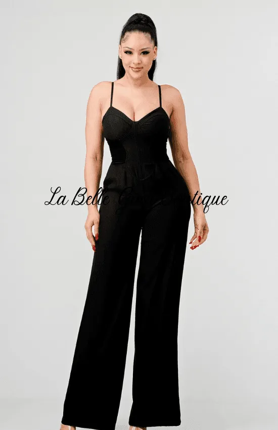 Sandia Chic Silky Sweethart Side Mesh Jumpsuit-Black