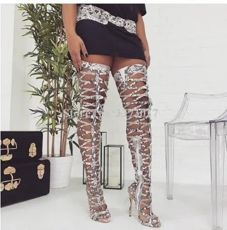 Sexy Hollowed Out Open Toe Thigh High Boots