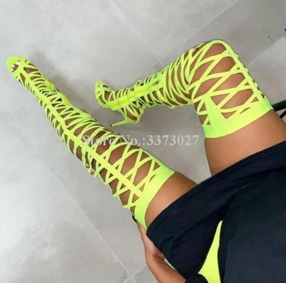 Sexy Hollowed Out Open Toe Thigh High Boots