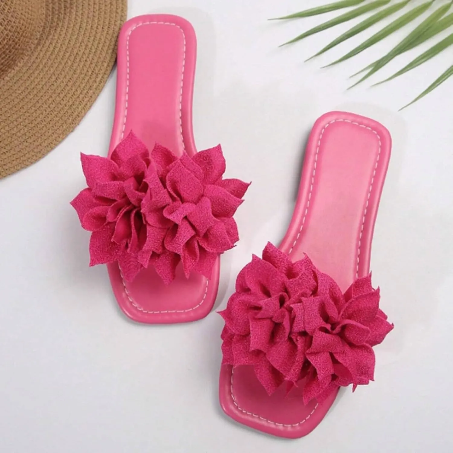 Slides Sandals Women Footwear Women's Summer Flat Casual Fashion Slippers Floral Embellishments One Line Beach Slippers