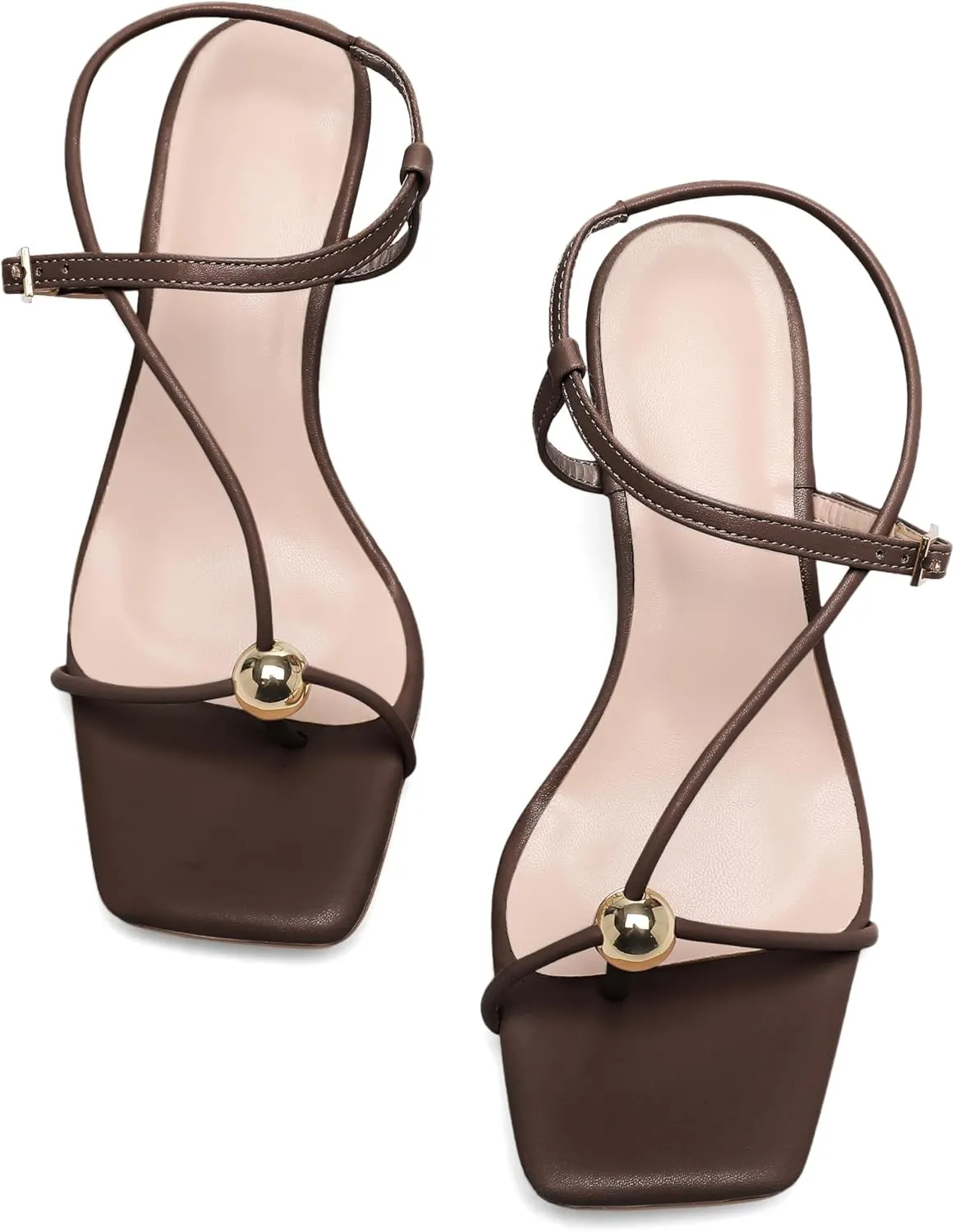Slingback Heel Sandals for Women with Silver Ball Slim Straps Buckle Comfortable Open Square Toe Kitten Heels Wedding Dress Shoes for Women.
