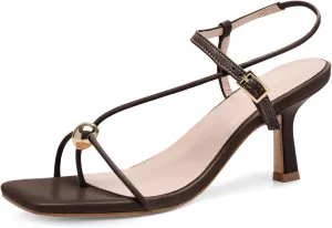 Slingback Heel Sandals for Women with Silver Ball Slim Straps Buckle Comfortable Open Square Toe Kitten Heels Wedding Dress Shoes for Women.