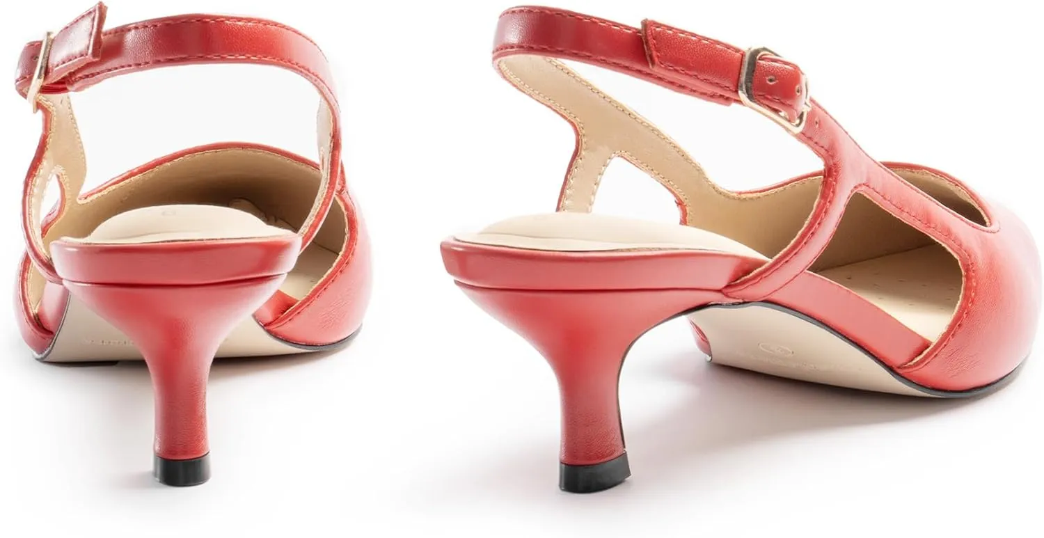 Slingback Kitten Heels for Women, Pointed Closed Toe Heels, Comfortable Women Pumps Low Heel Dress Shoes