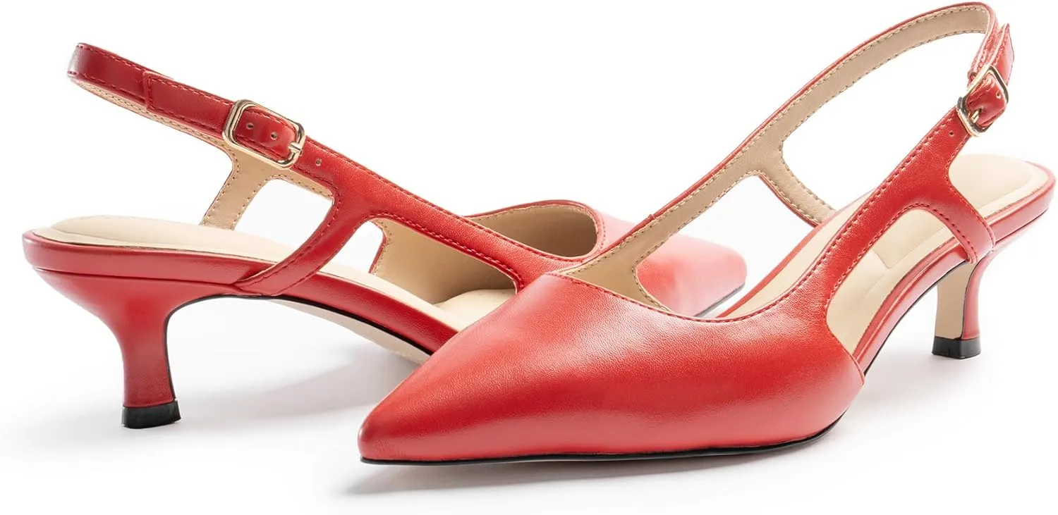 Slingback Kitten Heels for Women, Pointed Closed Toe Heels, Comfortable Women Pumps Low Heel Dress Shoes