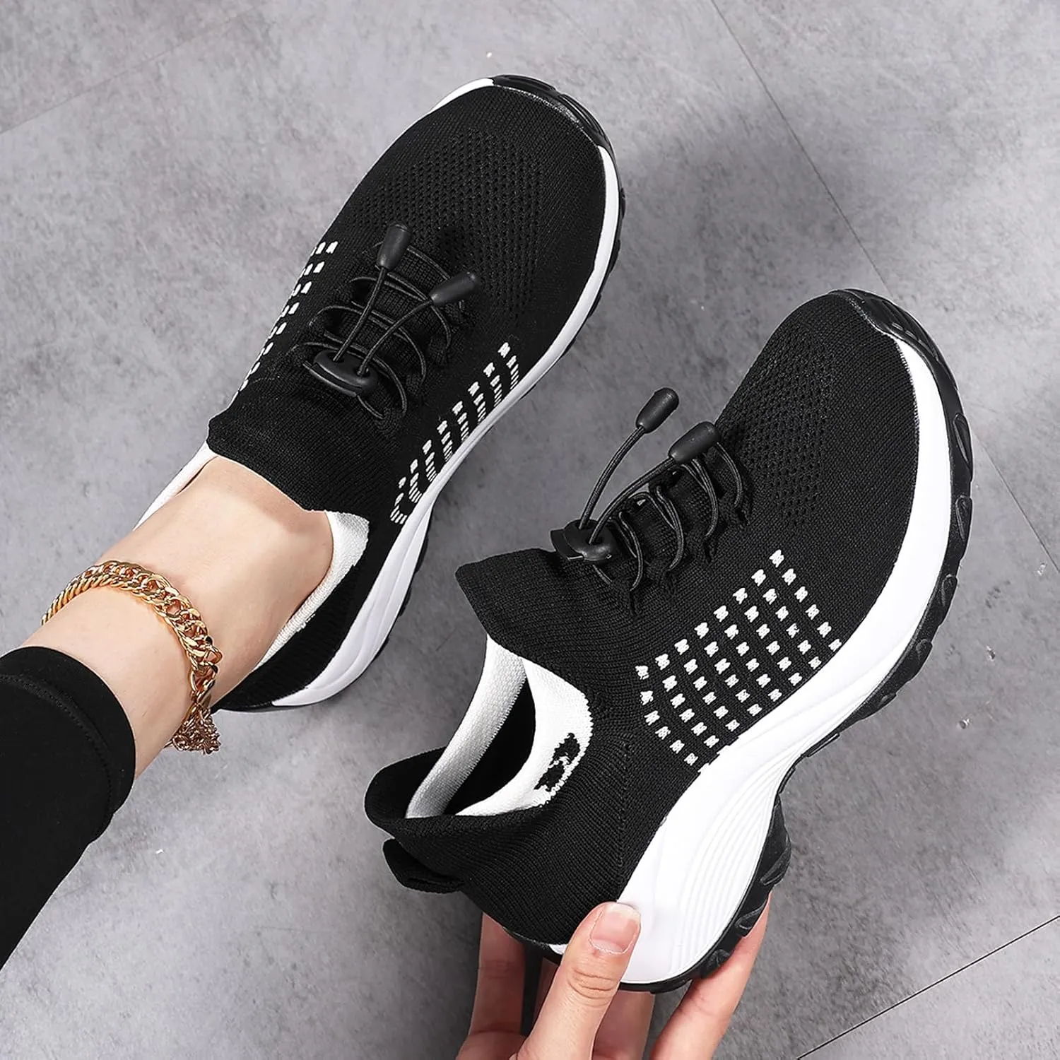 Slip On Orthopedic Sneakers for Women Comfortable Casual Ladies Athletic Shoes Lightweight Wide Width Arch Support Non Slip Shoes Breathable Mesh Woven Low Top Walking Shoe