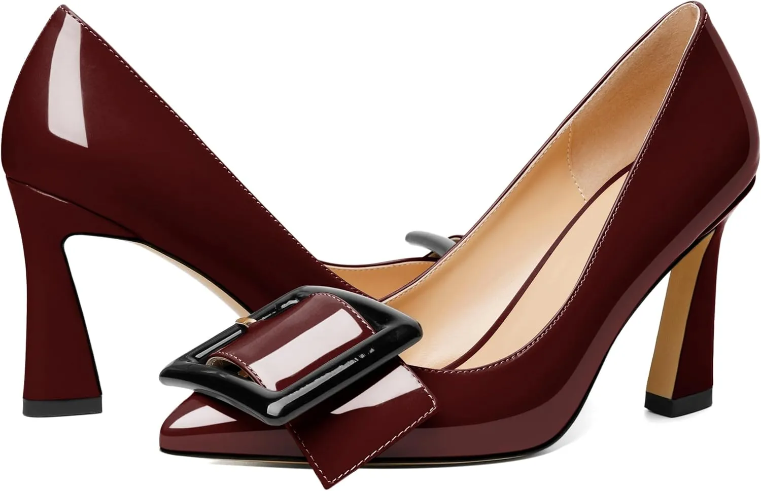 Soireelady Women High Stiletto Heel Pumps Pointed Toe Sexy Slip On 3.4 Inch Closed Toe Buckle Loafers Comfort Shoes for Wedding Office Evening