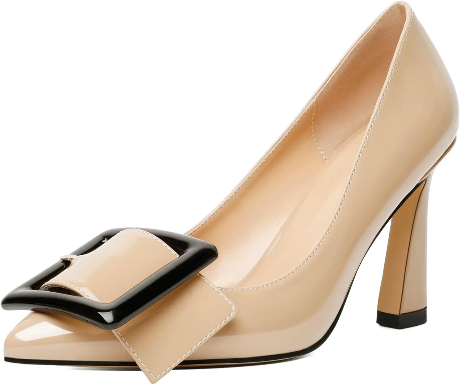 Soireelady Women High Stiletto Heel Pumps Pointed Toe Sexy Slip On 3.4 Inch Closed Toe Buckle Loafers Comfort Shoes for Wedding Office Evening