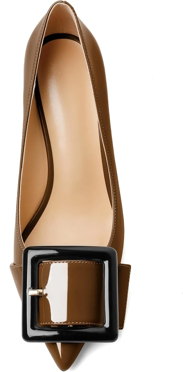 Soireelady Women High Stiletto Heel Pumps Pointed Toe Sexy Slip On 3.4 Inch Closed Toe Buckle Loafers Comfort Shoes for Wedding Office Evening