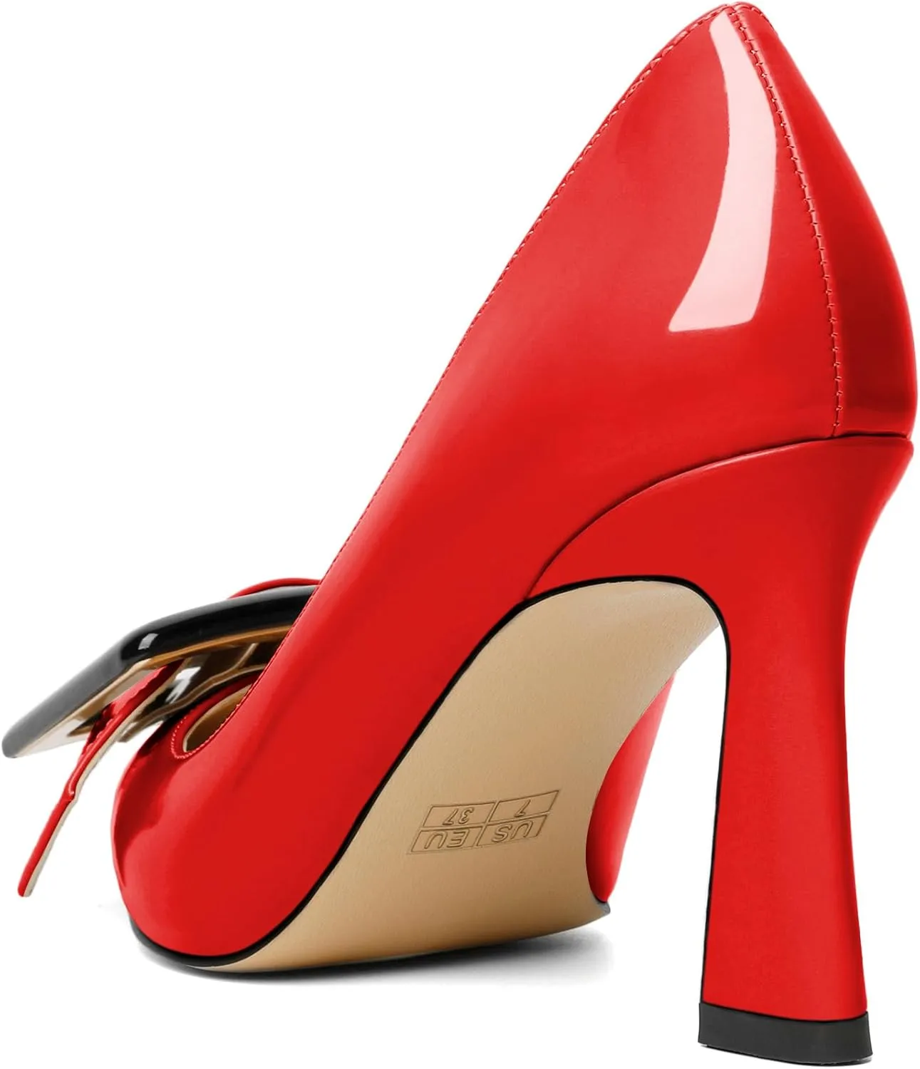 Soireelady Women High Stiletto Heel Pumps Pointed Toe Sexy Slip On 3.4 Inch Closed Toe Buckle Loafers Comfort Shoes for Wedding Office Evening