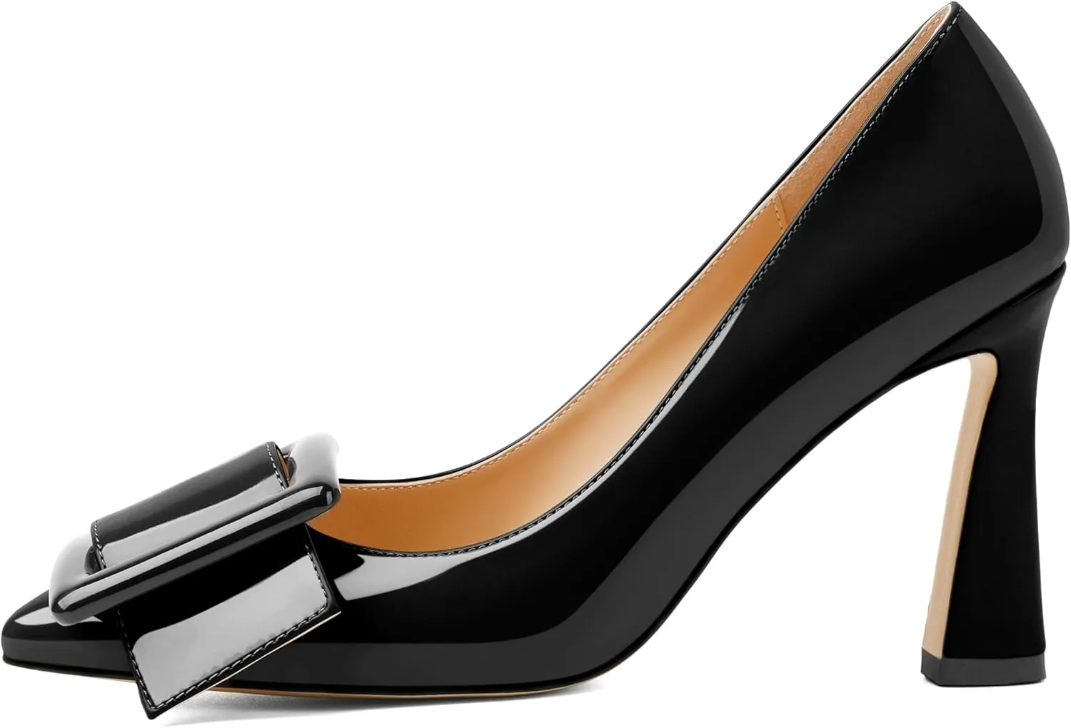 Soireelady Women High Stiletto Heel Pumps Pointed Toe Sexy Slip On 3.4 Inch Closed Toe Buckle Loafers Comfort Shoes for Wedding Office Evening