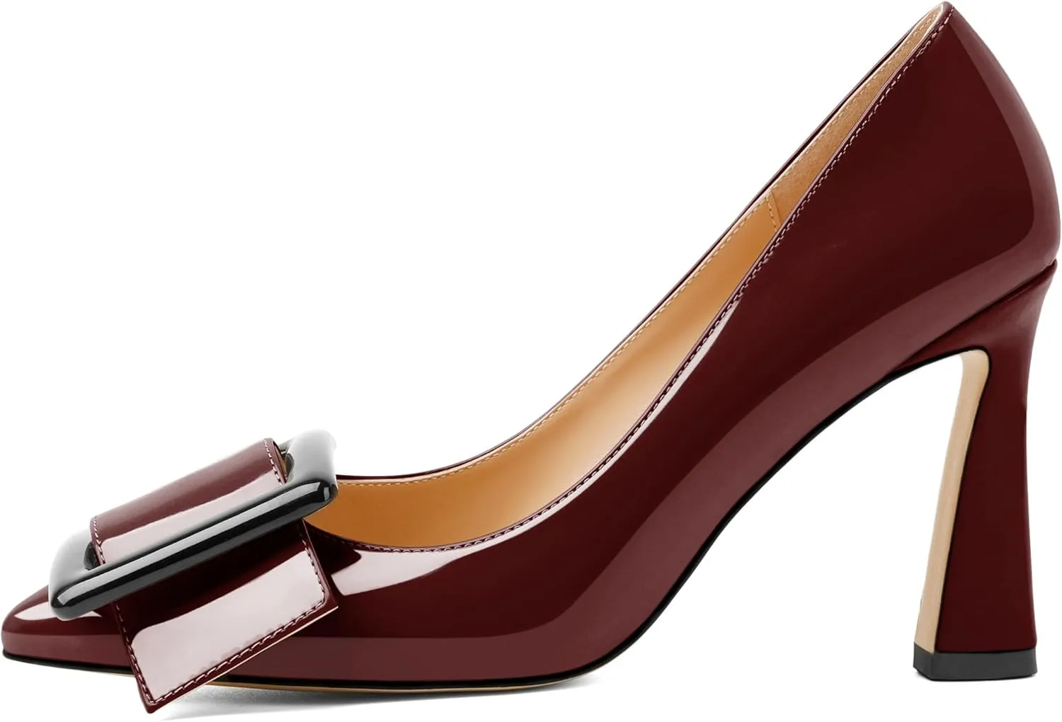 Soireelady Women High Stiletto Heel Pumps Pointed Toe Sexy Slip On 3.4 Inch Closed Toe Buckle Loafers Comfort Shoes for Wedding Office Evening