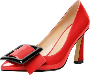 Soireelady Women High Stiletto Heel Pumps Pointed Toe Sexy Slip On 3.4 Inch Closed Toe Buckle Loafers Comfort Shoes for Wedding Office Evening