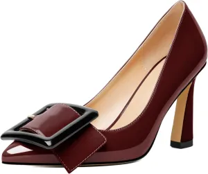 Soireelady Women High Stiletto Heel Pumps Pointed Toe Sexy Slip On 3.4 Inch Closed Toe Buckle Loafers Comfort Shoes for Wedding Office Evening