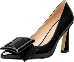 Soireelady Women High Stiletto Heel Pumps Pointed Toe Sexy Slip On 3.4 Inch Closed Toe Buckle Loafers Comfort Shoes for Wedding Office Evening