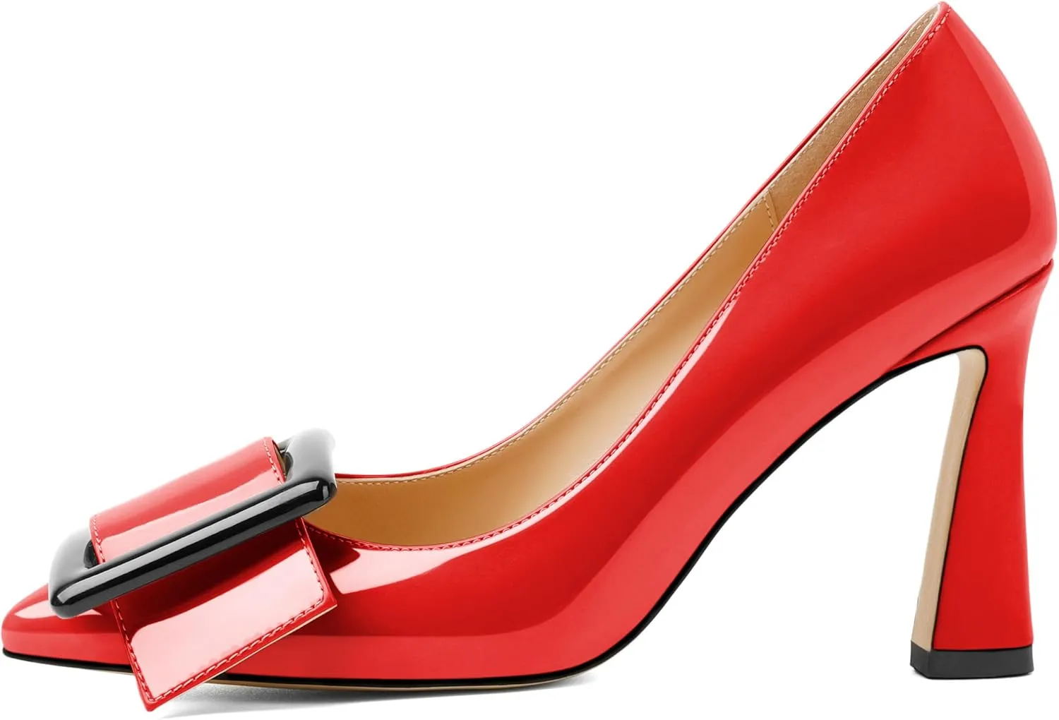 Soireelady Women High Stiletto Heel Pumps Pointed Toe Sexy Slip On 3.4 Inch Closed Toe Buckle Loafers Comfort Shoes for Wedding Office Evening