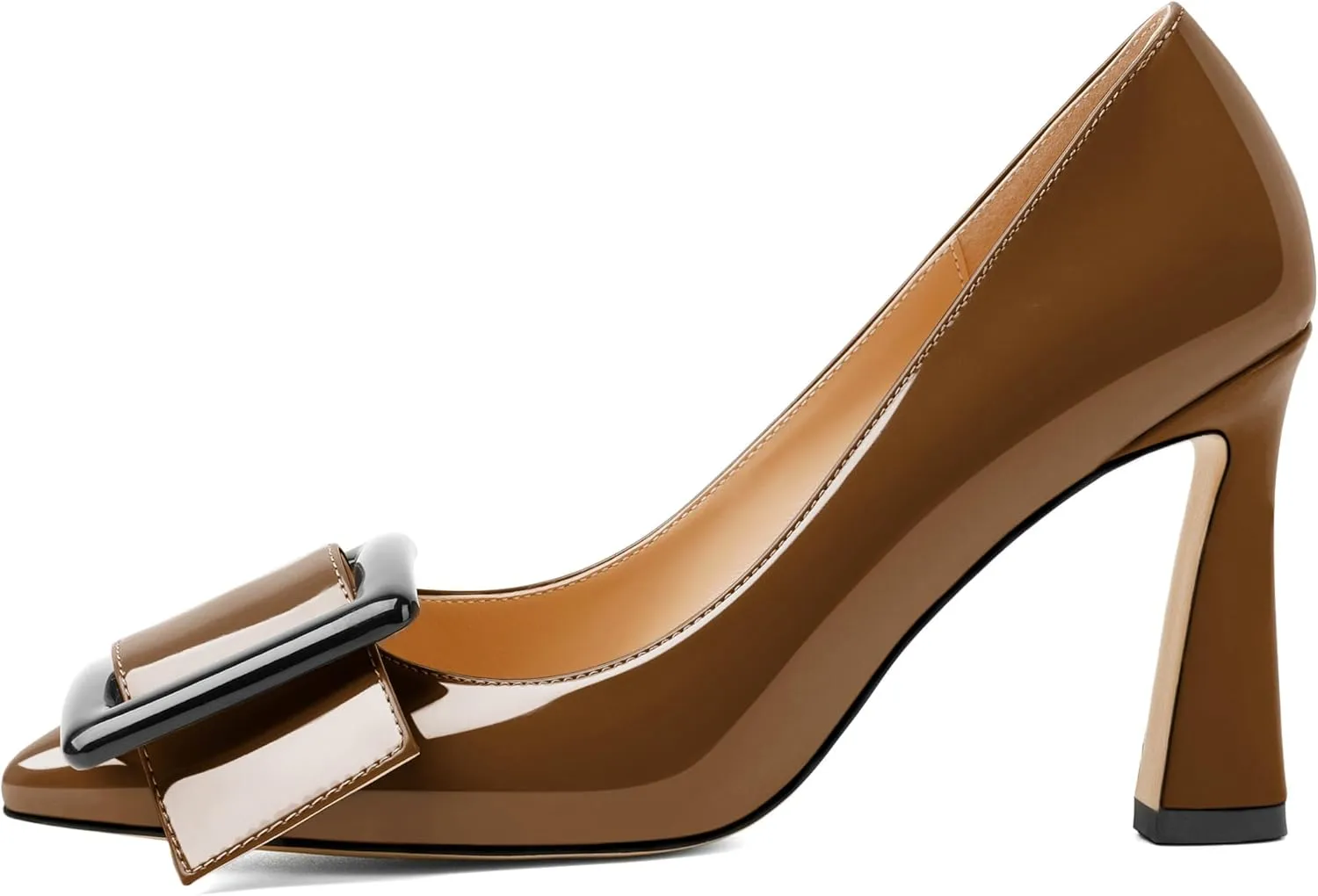 Soireelady Women High Stiletto Heel Pumps Pointed Toe Sexy Slip On 3.4 Inch Closed Toe Buckle Loafers Comfort Shoes for Wedding Office Evening