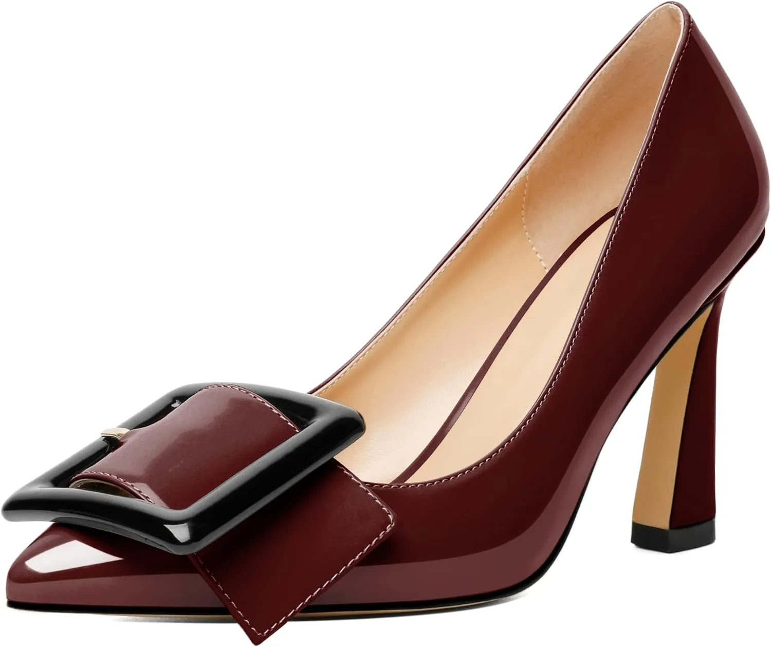 Soireelady Women High Stiletto Heel Pumps Pointed Toe Sexy Slip On 3.4 Inch Closed Toe Buckle Loafers Comfort Shoes for Wedding Office Evening