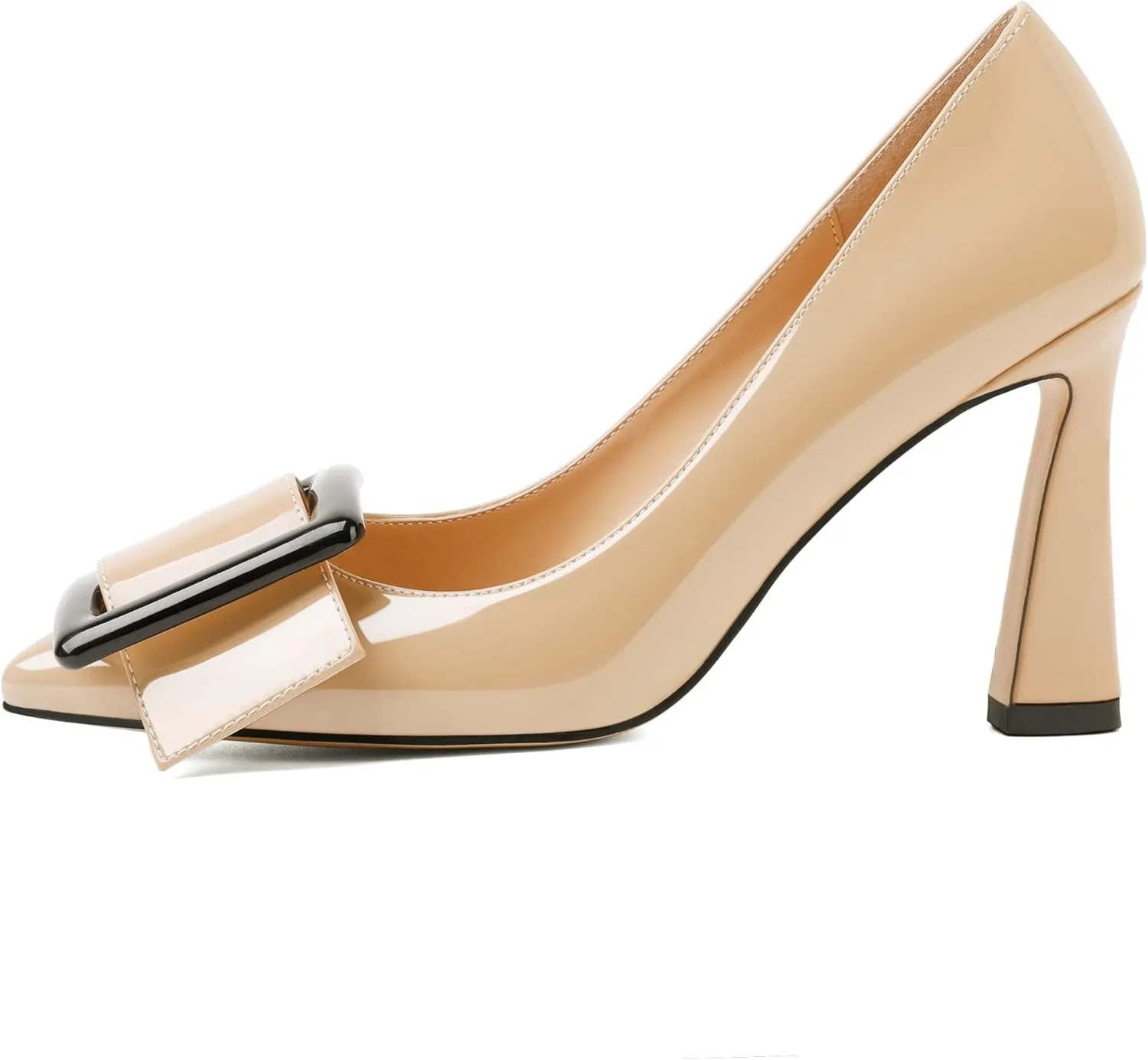 Soireelady Women High Stiletto Heel Pumps Pointed Toe Sexy Slip On 3.4 Inch Closed Toe Buckle Loafers Comfort Shoes for Wedding Office Evening