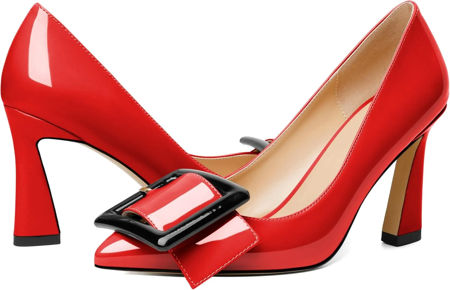 Soireelady Women High Stiletto Heel Pumps Pointed Toe Sexy Slip On 3.4 Inch Closed Toe Buckle Loafers Comfort Shoes for Wedding Office Evening