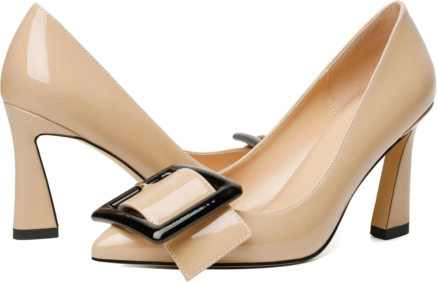Soireelady Women High Stiletto Heel Pumps Pointed Toe Sexy Slip On 3.4 Inch Closed Toe Buckle Loafers Comfort Shoes for Wedding Office Evening
