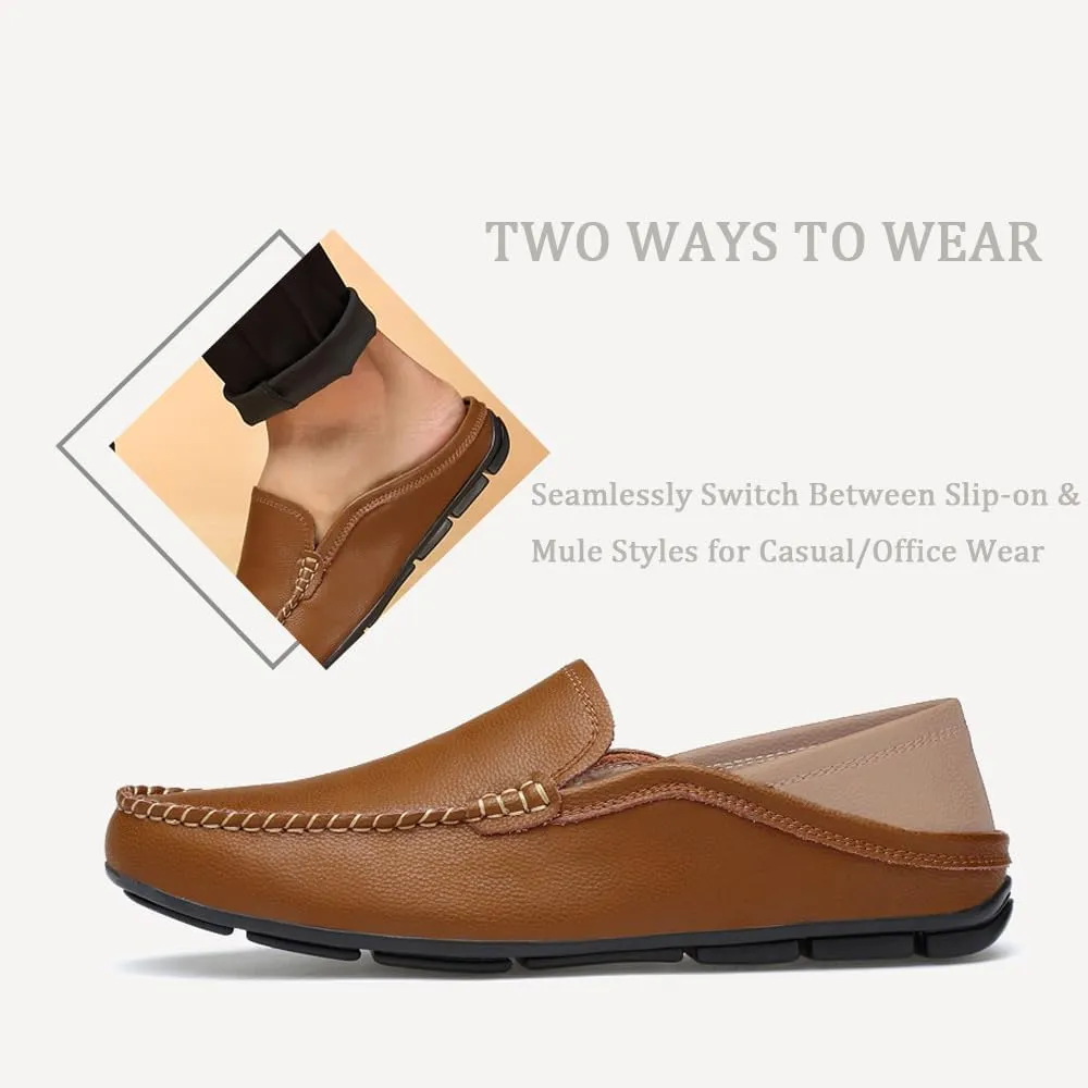 Succttssful Men's Leather Flat Loafers for Driving - Fashion Boat Shoes Slip On Walking Boat Shoes Casual Shoes for Travelling
