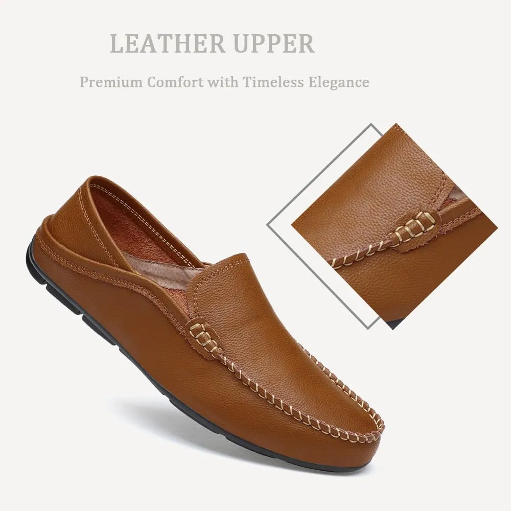 Succttssful Men's Leather Flat Loafers for Driving - Fashion Boat Shoes Slip On Walking Boat Shoes Casual Shoes for Travelling