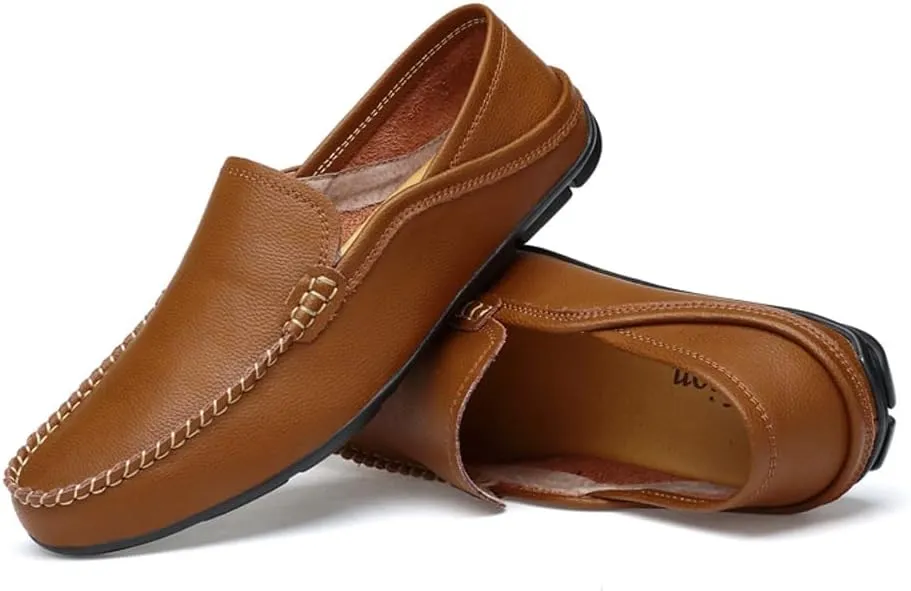 Succttssful Men's Leather Flat Loafers for Driving - Fashion Boat Shoes Slip On Walking Boat Shoes Casual Shoes for Travelling