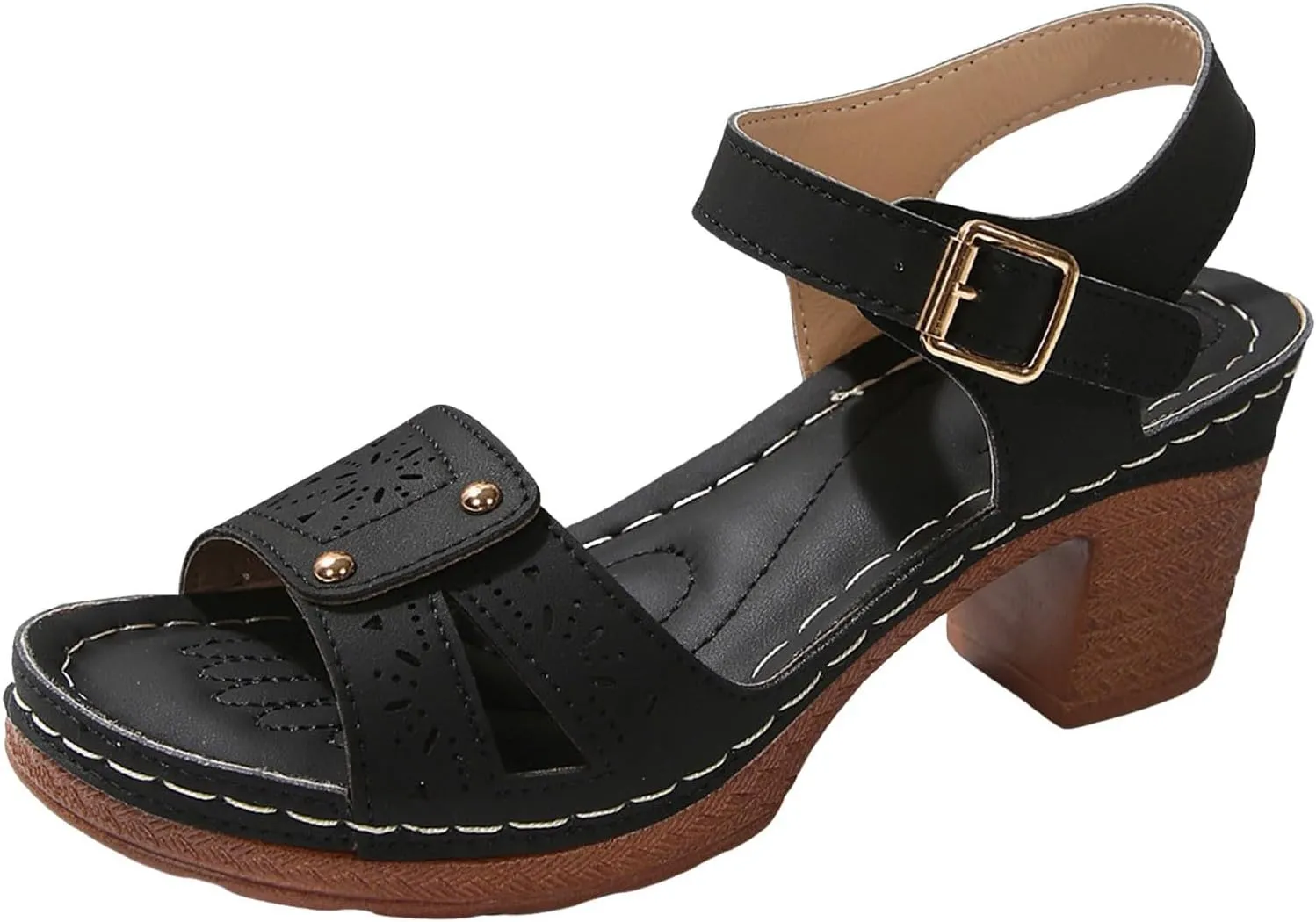 Summer Versatile Chunky Heel Sandals for Women Ankle Strap Wedding Business Dressy Shoes Comfy Business Shoes