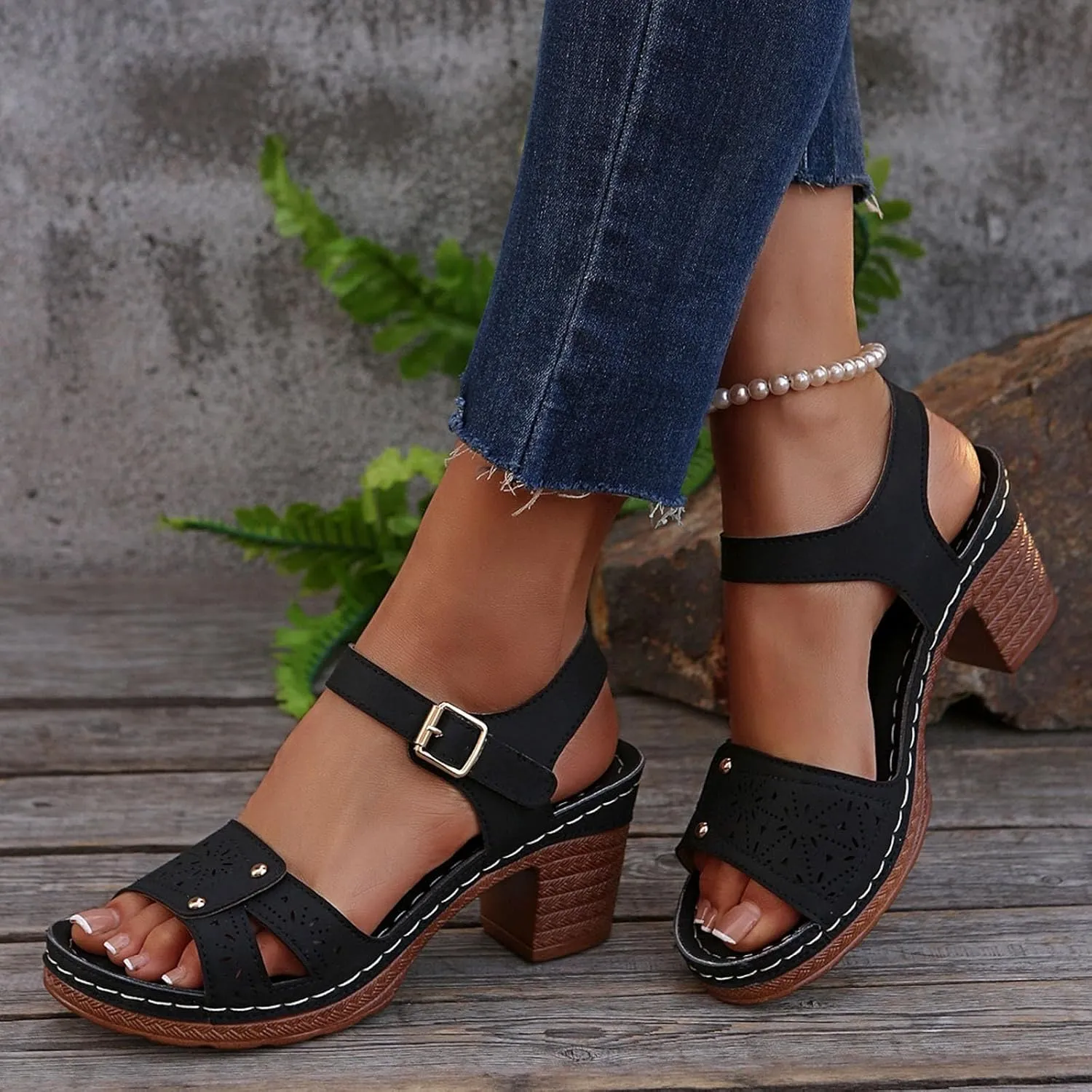 Summer Versatile Chunky Heel Sandals for Women Ankle Strap Wedding Business Dressy Shoes Comfy Business Shoes