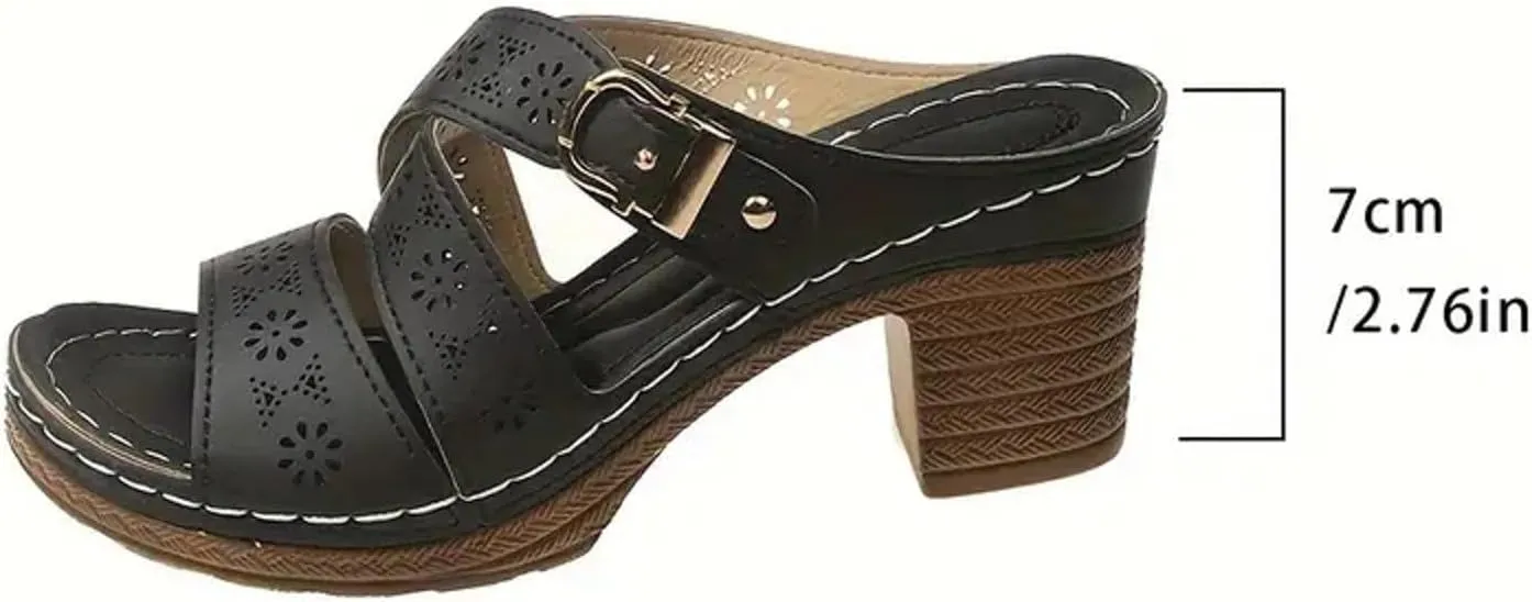 Temperament Chunky Heel Sandals for Women Open Toe Low Heels for Prom Party Daily Wear Non Slip Walking Shoes