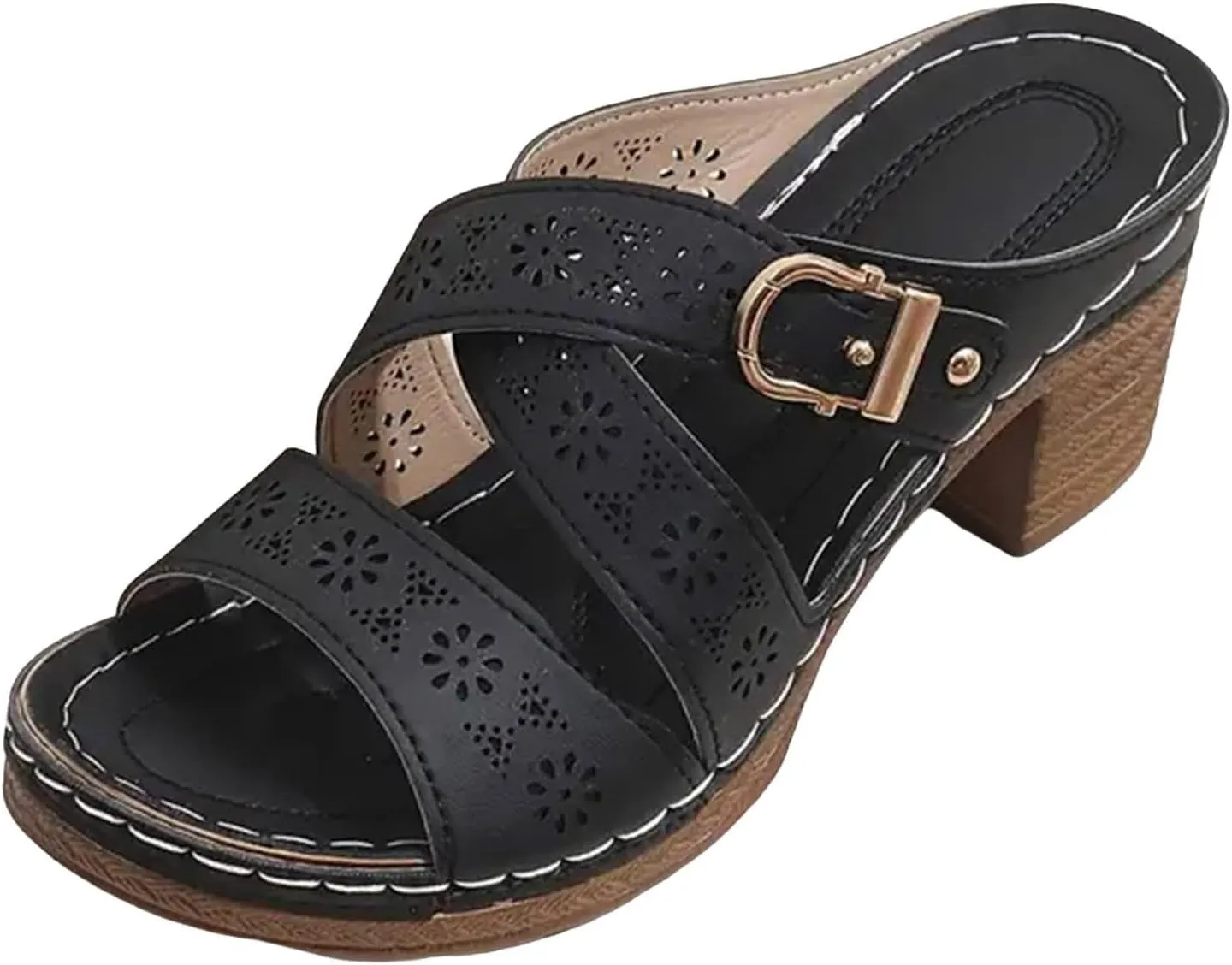 Temperament Chunky Heel Sandals for Women Open Toe Low Heels for Prom Party Daily Wear Non Slip Walking Shoes