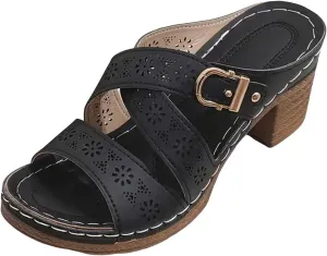 Temperament Chunky Heel Sandals for Women Open Toe Low Heels for Prom Party Daily Wear Non Slip Walking Shoes