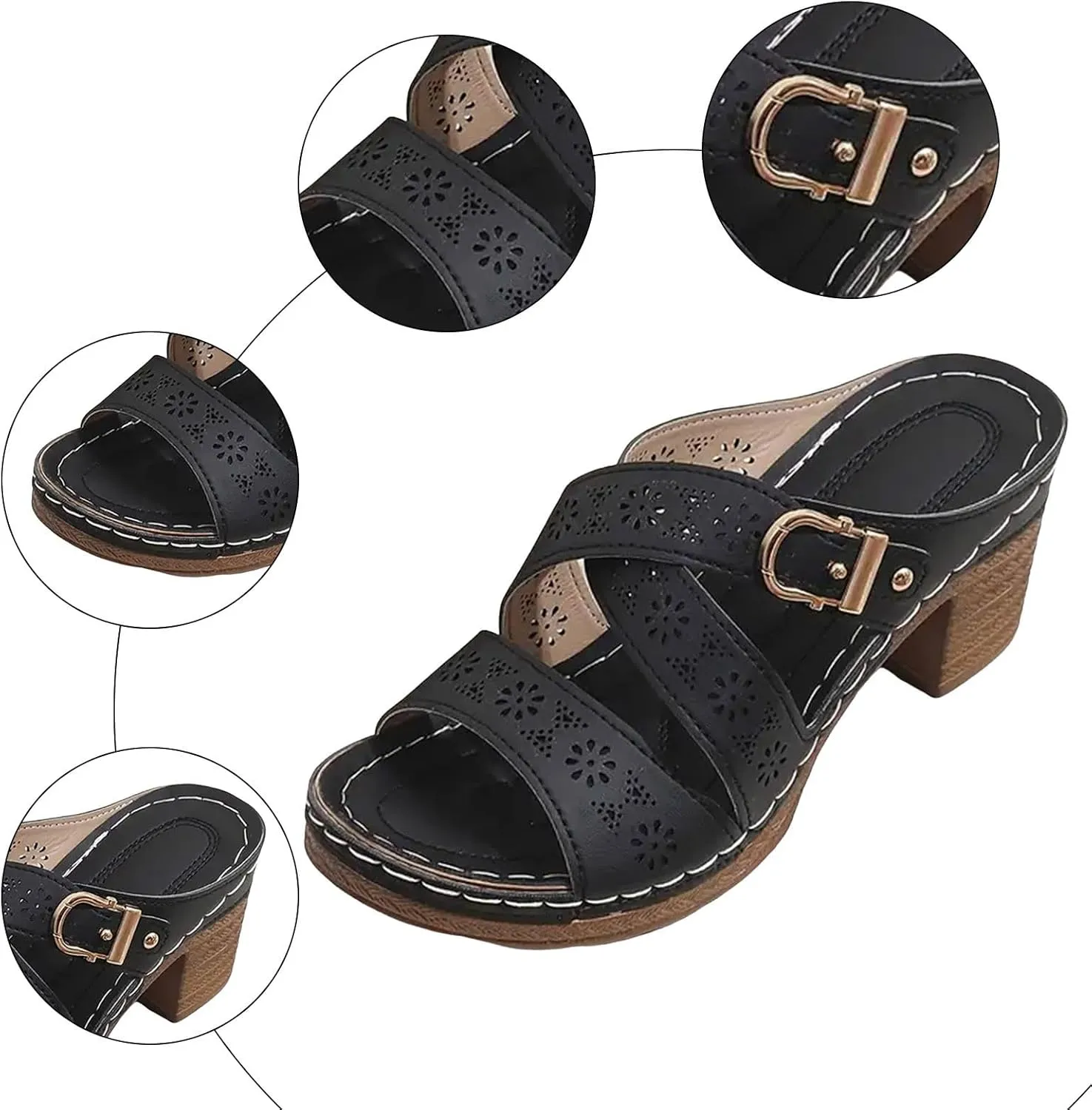 Temperament Chunky Heel Sandals for Women Open Toe Low Heels for Prom Party Daily Wear Non Slip Walking Shoes