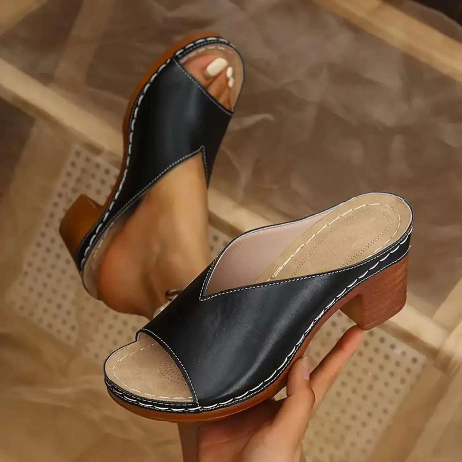 Temperament Chunky Heel Sandals for Women Slingback Heels for Party Wedding Low Block Chunky Bridesmaid Shoes