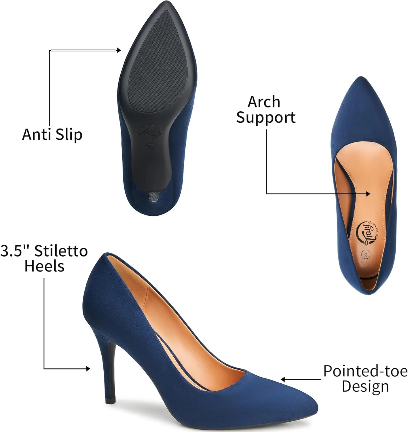 Trary Womens Slingback Pumps, Black Heels Gold Heels Nude Pink Red Heels, Pointed Toe High Heels for Women Sexy Stiletto Heels Buckle Ankle Strap Closed Toe Pumps Office Party Prom Dress Shoes